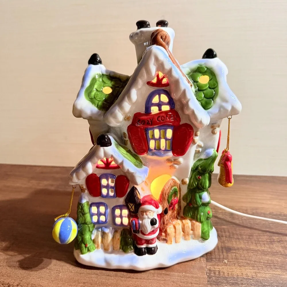VTG NOS Lighted Christmas House Kozy Corner Santa Village Ceramic 11